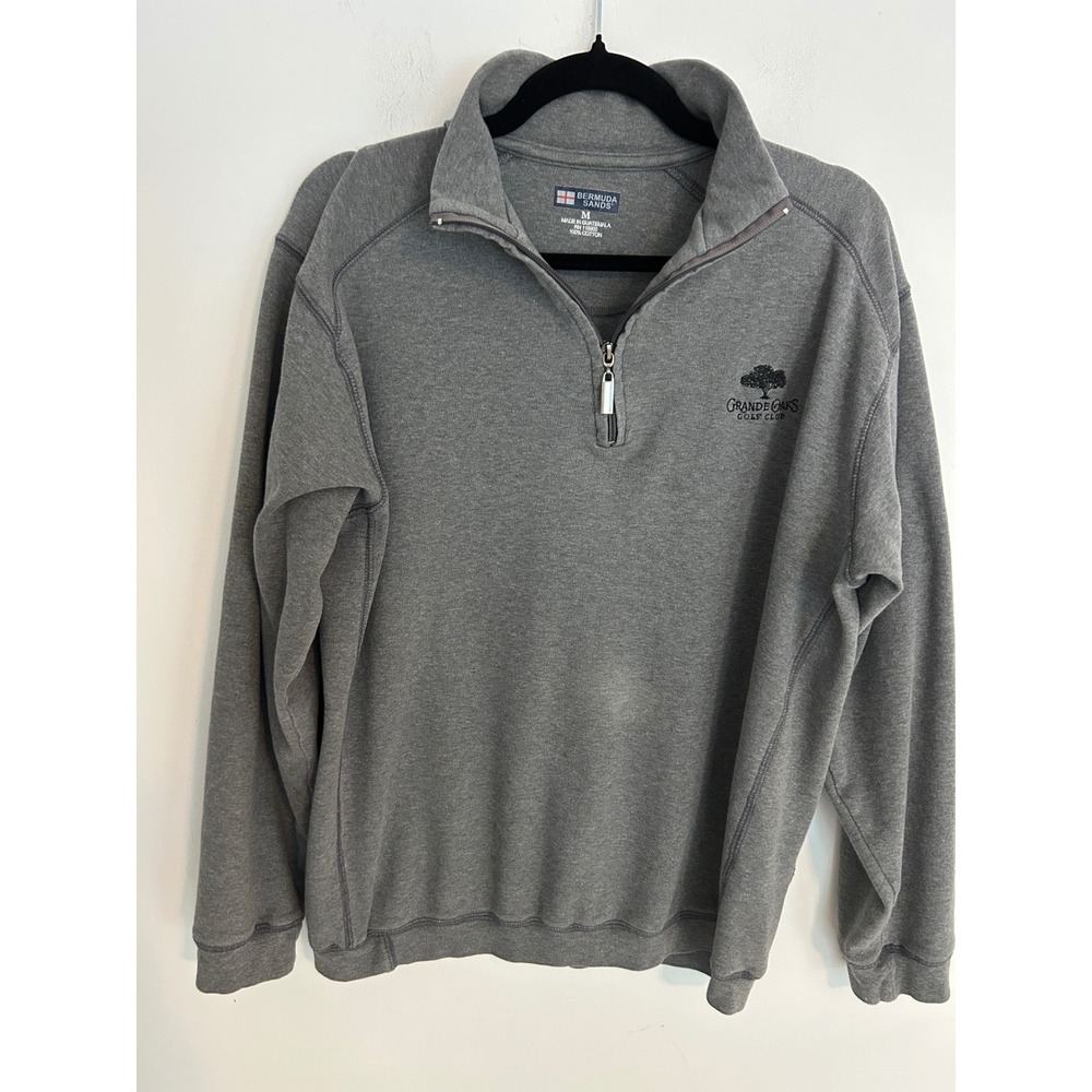Bermuda Sands Mens Golf Club 100% Cotton Quarter Zip Pullover Gray Medium